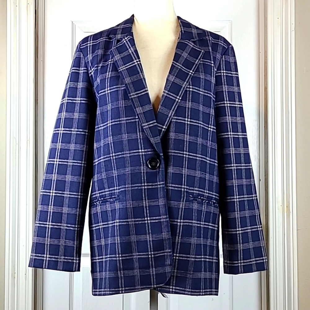 Requirements Vintage Oversized Plaid Blazer